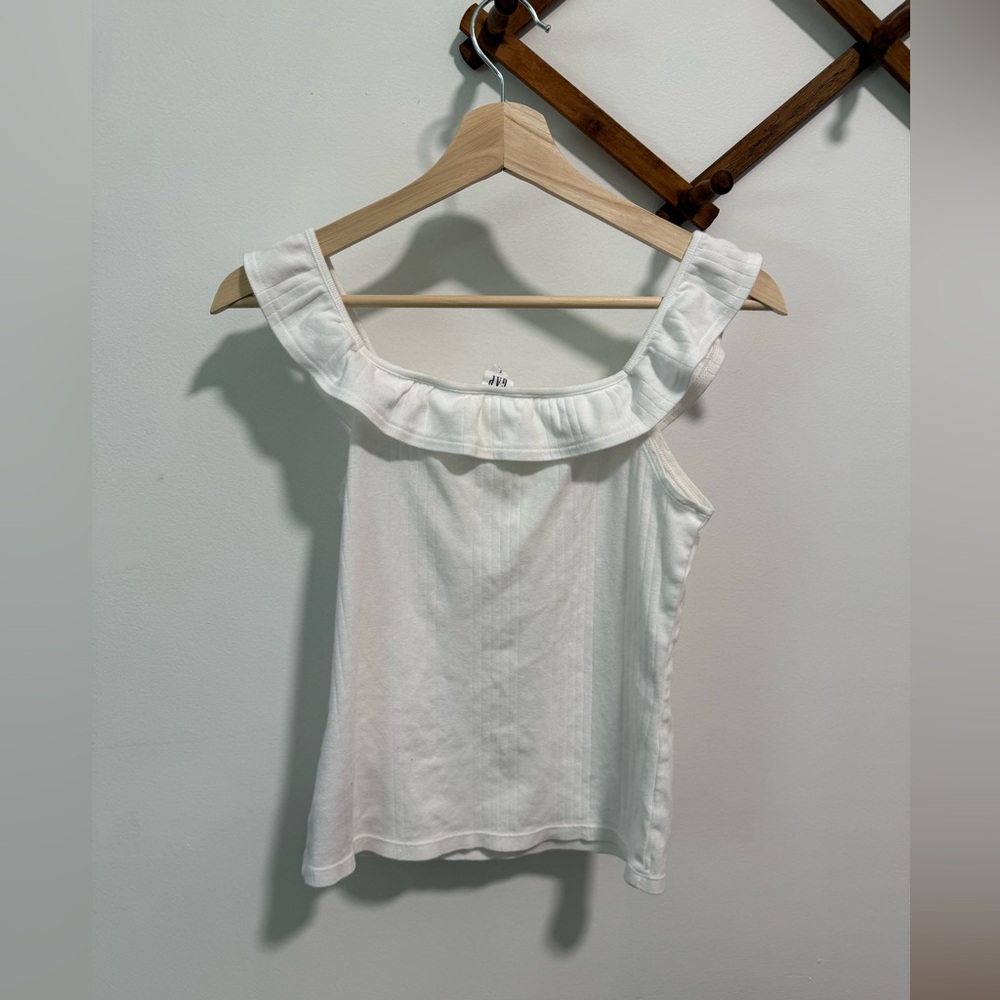 Cotton GAP White Ruffle Neck Tank Top